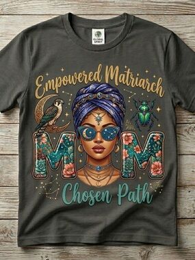 Charcoal "Empowered Matriarch" Graphic Tee - Teal & Gold